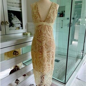 Intermix pale yellow lace cutout dress. Small